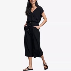 Eileen Fisher Jumpsuit Women's SM Black Cap Sleeve Crepe Cropped